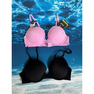 👙Maidenform Luv the Lift Push Up Bra 2 Pack Black Pink Lace 34B SE5757